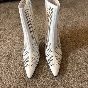 Apostrophe Ivory Perforated Ankle Boots